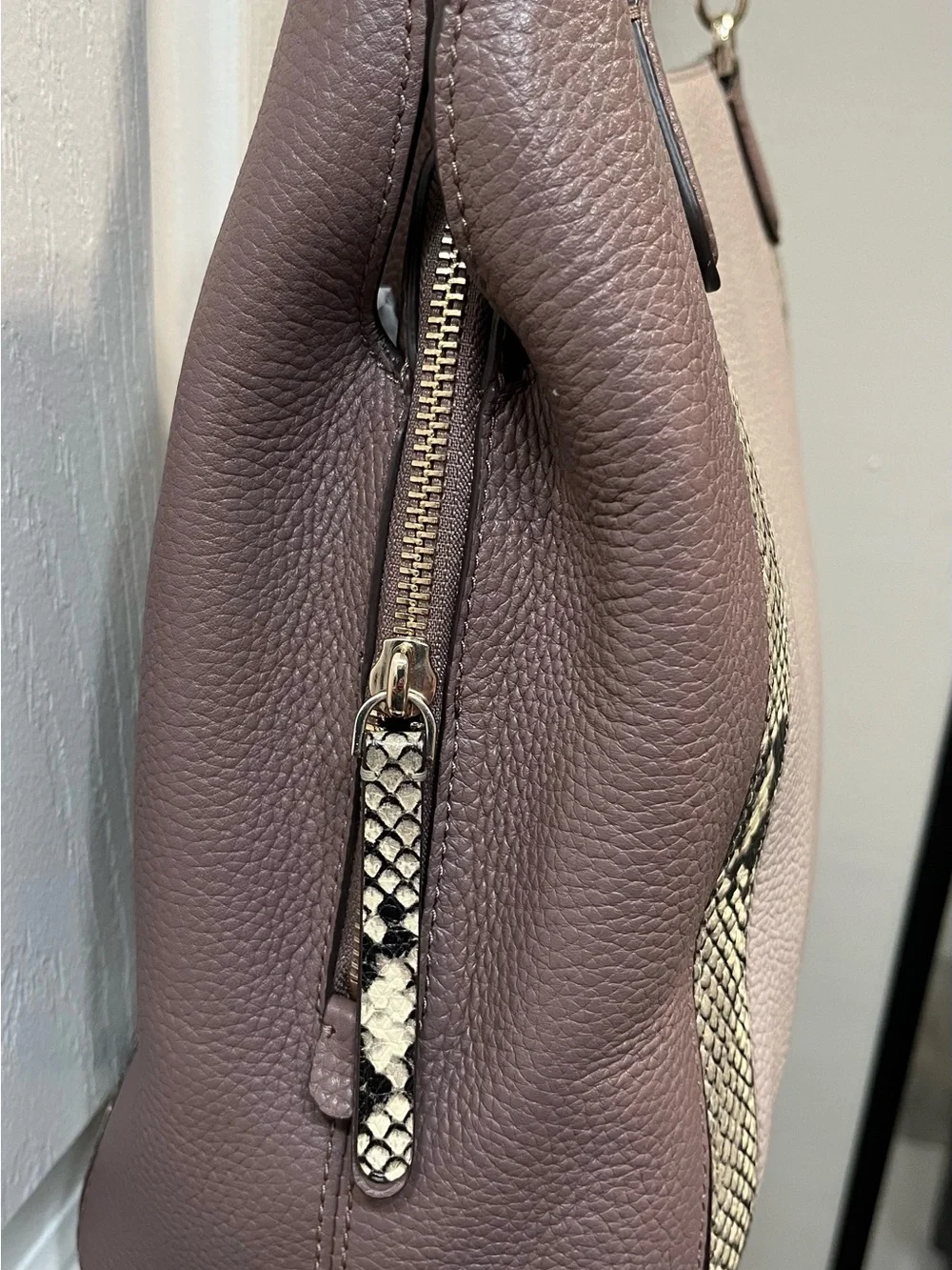 kate spade Jackson pebbled leather shoulder bag with snake-print accents